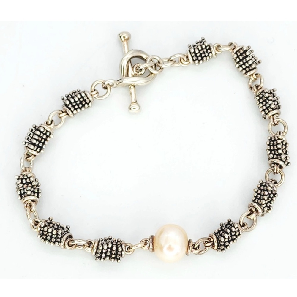 Michael Dawkins Caviar Granulated Sterling Silver Center Pearl Bracelet